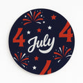 Set of 4 patriotic 4th of July coasters with red white and blue fireworks designs, round drink coasters for Independence Day party decor, Americana tabletop accessories, festive summer home decorations, patriotic coffee table decor, holiday barware set, reusable coasters for BBQs, picnics, Memorial Day, and Veterans Day celebrations, decorative USA themed coaster set for farmhouse and modern patriotic home styling.