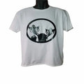 White short sleeve graphic t-shirt with monochrome abstract circle artwork, minimalist unisex casual streetwear tee by LB AND SK DESIGN SHOP
