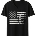 Black graphic t-shirt with distressed American flag design in white print, soft cotton unisex streetwear tee with modern casual everyday style for men and women.