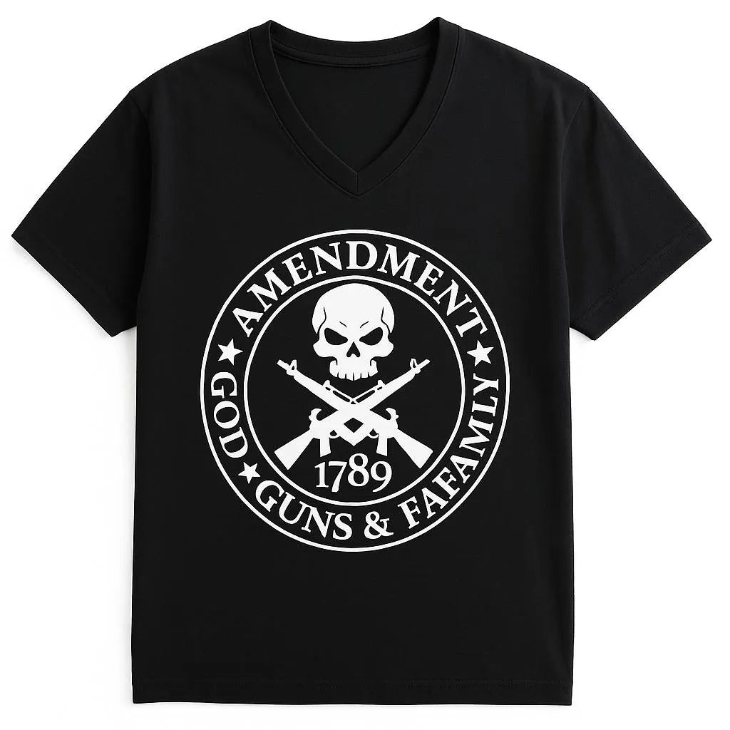 Black skull emblem graphic t-shirt with circular skull logo design on soft black fabric. Stylish unisex streetwear tee with bold monochrome artwork, modern casual fit, edgy fashion style, everyday graphic shirt for men and women.