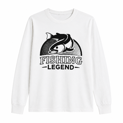 White Fishing Legend Graphic Long Sleeve Shirt