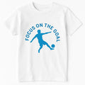 focus on the goal shirt, motivational graphic tee, unisex t shirt, sports graphic shirt, inspirational tee, positive message shirt, casual streetwear tee, everyday graphic tee, athlete silhouette shirt, fitness motivation tee, workout t shirt, gym lifestyle shirt, statement graphic tee, minimalist t shirt, blue graphic shirt, white unisex tee, trendy casual shirt, activewear inspired tee, sporty fashion shirt, motivational apparel, inspirational clothing, streetwear fashion tee, casual outfit top, modern gr
