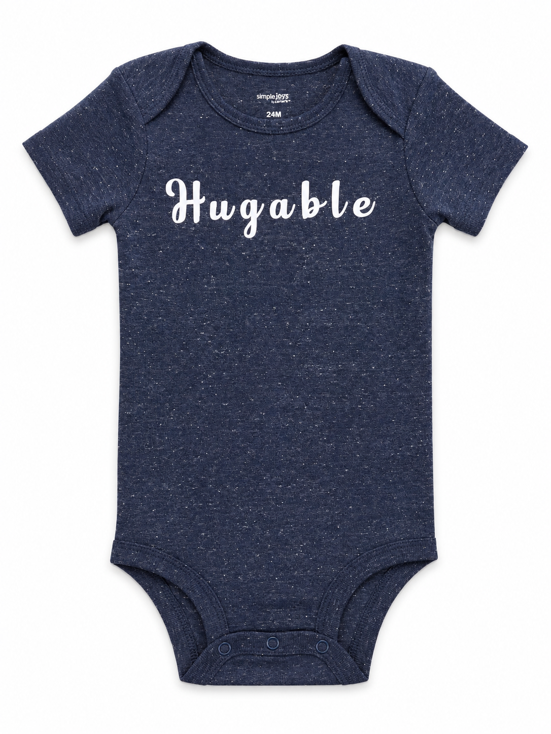 Soft navy 24M toddler bodysuit made from comfortable cotton fabric with short sleeves and snap closure for everyday wear.