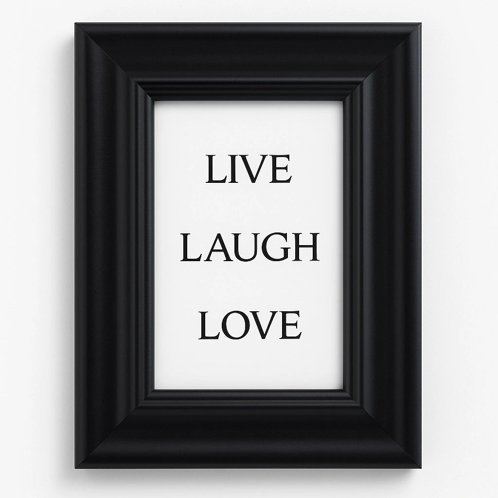 Minimalist Live Laugh Love framed wall art featuring elegant black typography in a modern black frame for living room, bedroom, office, and home décor.