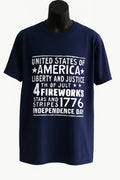 Navy blue graphic t shirt featuring a bold America patriotic typography design celebrating United States pride, freedom, Independence Day, and national heritage.