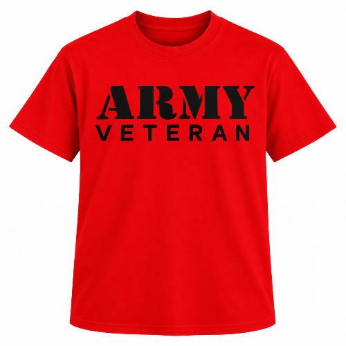 Red Army Veteran graphic T-shirt with bold black ARMY VETERAN lettering.