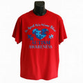 Red graphic t shirt featuring an autism acceptance and awareness design promoting kindness, inclusion, understanding, support, and neurodiversity advocacy.