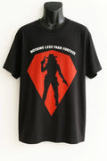 Black unisex graphic t shirt featuring a bold red diamond shape with a silhouette figure design creating a modern urban streetwear look.