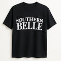Black t-shirt with 'SOUTHERN BELLE' text on a white background