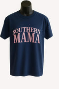 Navy blue graphic T-shirt featuring a Southern Mama text design, soft casual women's tee for everyday wear and relaxed southern-inspired fashion.