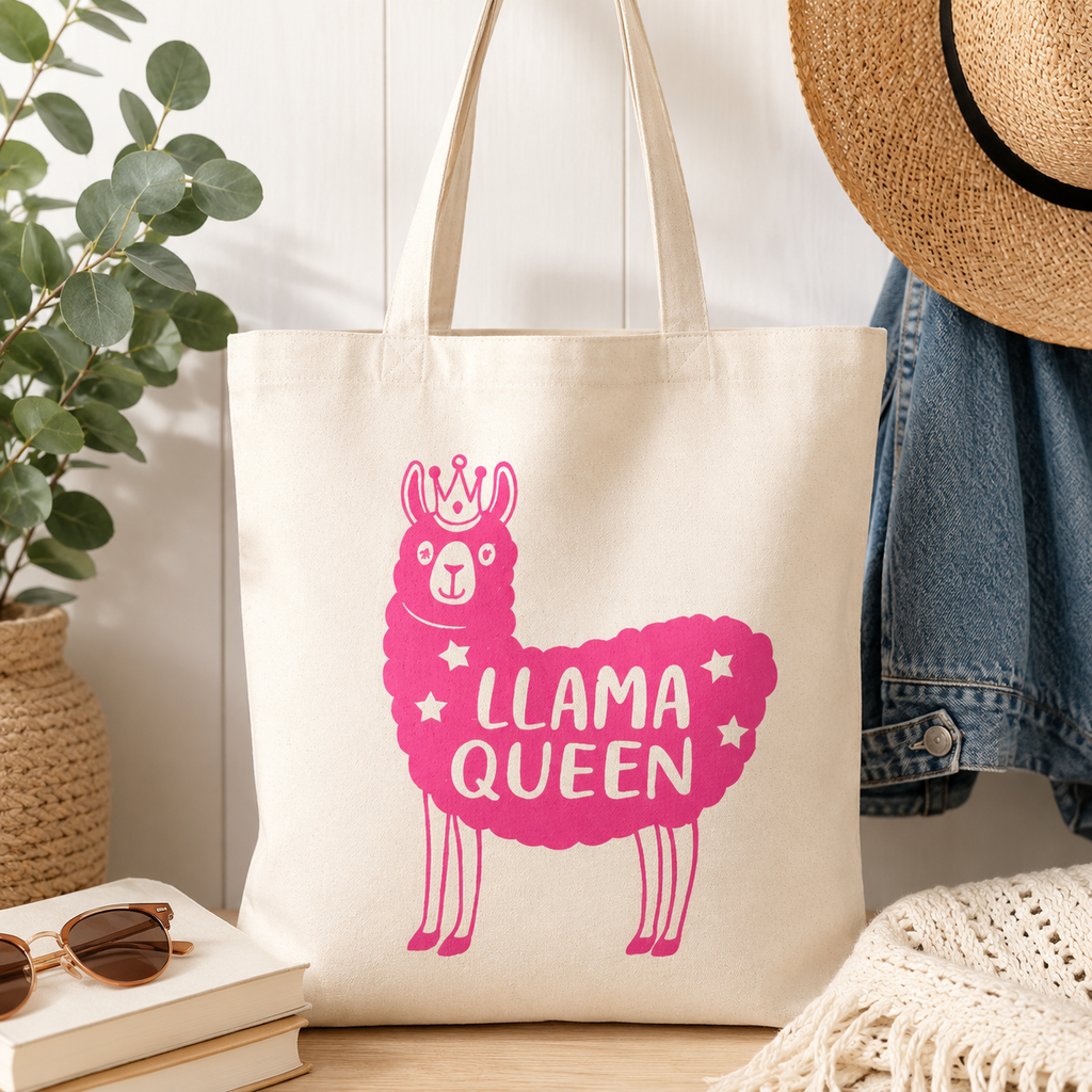 Llama Queen Tote Bag Cute Reusable Canvas Carryall