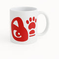 White ceramic mug featuring a bold red heart and paw print design, perfect for dog lovers, cat lovers, pet parents, animal rescue supporters, veterinarians, pet memorial gifts, coffee lovers, tea drinkers, and everyday use at home or the office